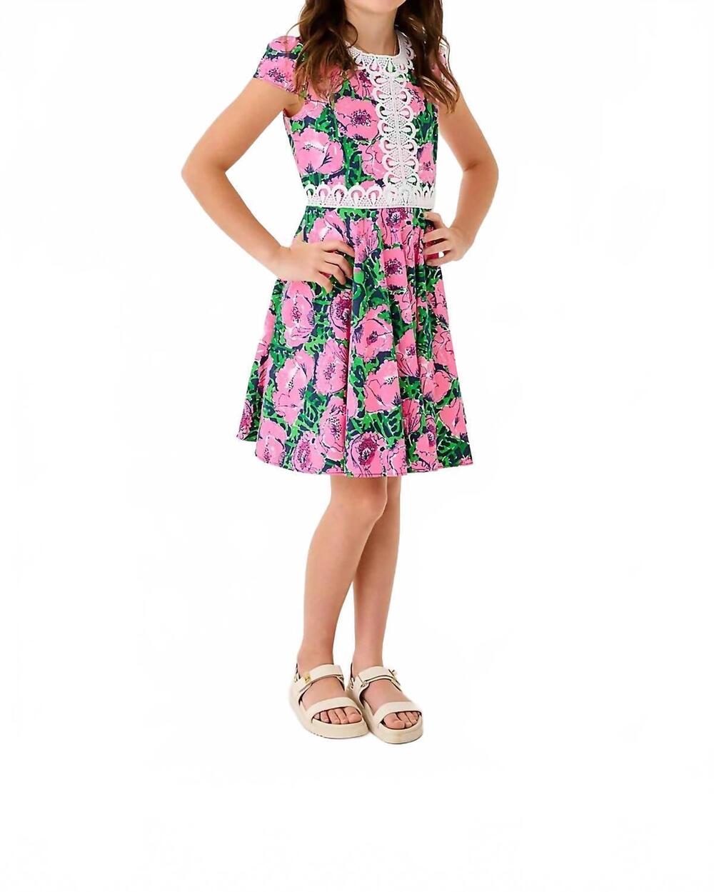 NEW LILLY PULITZER girls idala short sleeve dress in low tide navy florrie